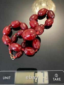 Superbe Antique Art Déco Marbled Bakelite Dark Cherry Amber Bead Collier 67g