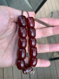 Superbe Cerise Antique Ambre Bakélite Faturan Perles De Prière 45g Veins Très Rare