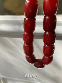 Superbe Cerise Antique Ambre Bakélite Faturan Perles De Prière 45g Veins Très Rare