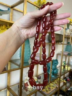 Superbe Collier De Perles Bakelite En Marbre Antique Cherry Amber 105 Grammes