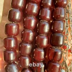 Testé Antique Allemand 33 Cerise Faturan Amber Bakélite Perles De Prière Catalin
