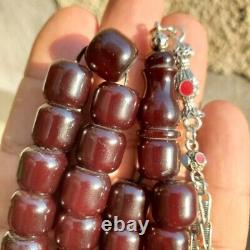 Testé Antique Allemand 33 Cerise Faturan Amber Bakélite Perles De Prière Catalin