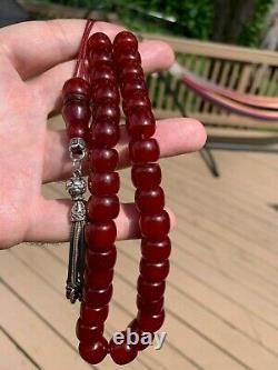 Véritable Antique Cherry Amber Bakélite Faturan Perles De Prière Damari 60g
