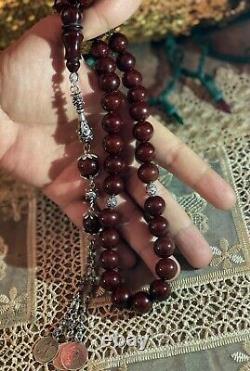 Véritable Antique Cherry Amber Bakélite Faturan Perles De Prière Islamique 135 Gr
