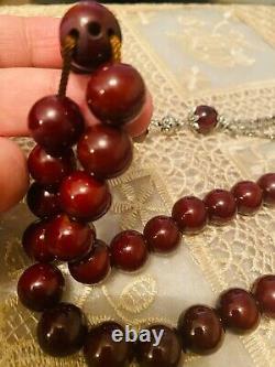 Véritable Antique Cherry Amber Bakélite Faturan Perles De Prière Islamique 135 Gr
