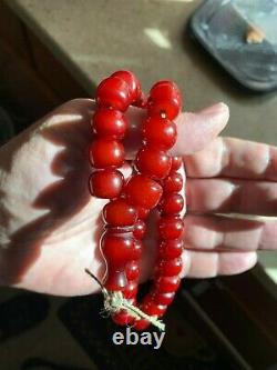 Véritable Antique Cherry Amber Bakélite Faturan Perles De Prière Islamique 66g