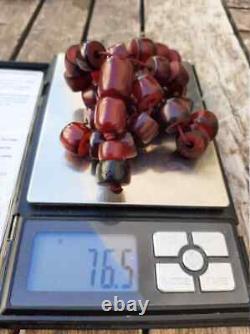 Véritable Antique Faturan Cherry Amber Bakélite Feuilles De Prière Islamiques Perles 76grams