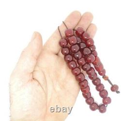 Véritable Antique Faturan Cherry Amber Bakélite Perles De Prière Islamique Veins 57grammes