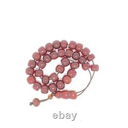 Véritable Antique Faturan Cherry Amber Bakélite Perles De Prière Islamique Veins 57grammes