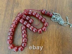 Véritable Cerise Antique Amber Bakelite Faturan Islam Prayer Beads Kehribar