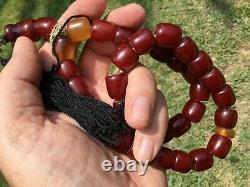 Vieux Islamique Misbaha Couleur Cerise Chine Antique Bead Bakelite Collier (m1041)