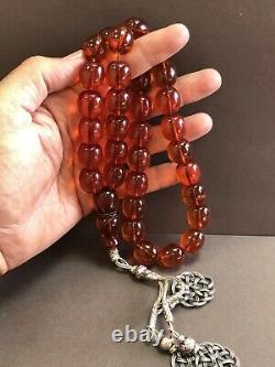 Vintage Antique Cherry Amber Faturan Bakalite - Prière Islamique 33 Perles 103g R5