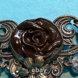 Vintage Magnifique Art Déco Antique Collier Rose Sculpté