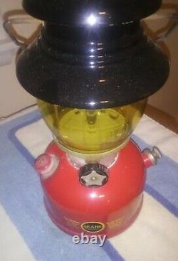 Vintage Red Sears Lantern Single Mantle Amber Globe Belle 12-63
