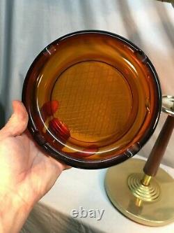 Vtg MID Century Dutch Modern Smoking Stand Red Amber Glass Ash Plateau 25in Tall
