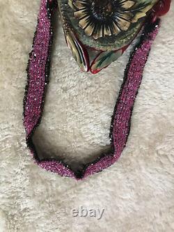 Vtg/antique Art Déco Carved Cherry Amber Bakelite Frame Micro Bead Handbag/purse